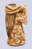 Antik japán csont netsuke - Kabuki színész. Faragott elefántcsont, jelzett, cca 19. sz második fele,...