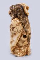 Antik japán csont netsuke - Kabuki színész. Faragott elefántcsont, jelzett, cca 19. sz második fele,...
