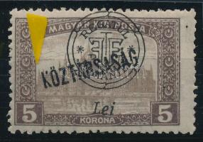 Nagyvárad 1919 Parlament 5K hiányos "K" betűvel a felülnyomatban / with partially missing overprint Signed: Bodor