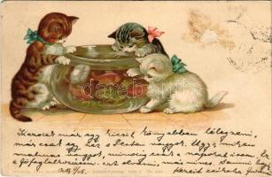 1899 Cats with aquarium. Theo. Stroefer's Kunstverlag. Aquarell-Postkarte Serie VII. No. 5254. litho (Rb)
