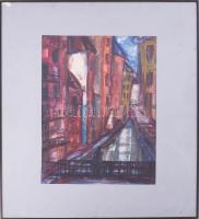 Sztojka László (1910-1971): Kolozsvári házak. Vegyes technika, papír, jelzett. Üvegezett keretben, 40,5×28,5 cm