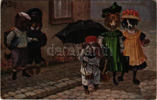 1920 Erster Schulgang / Dogs' first day at the school. T.S.N. Serie 1572. (6 Muster) s: Arthur Thiele (EK)