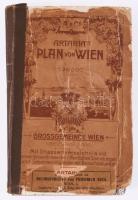 1915 Plan der Grossgemeinde Wien, Bezirke I-XXI / Bécs térképe (I-XXI. kerületek), 1 : 25.000, Artaria &amp; Co. kiadása, vászontérkép, sérült, hiányos borítóval, utcajegyzékkel, 72x108 cm