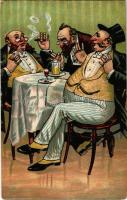 1917 Judaica art postcard, Jewish men drinking. litho (EK)