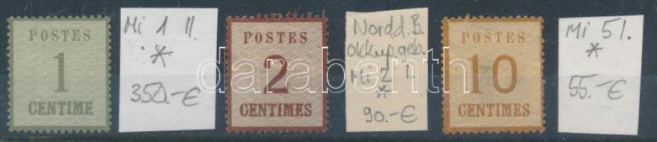 1870 Mi 1 II (Signed: Paul Locher), 2 I, 5 I (papírelvékonyodás / thin paper) (Mi EUR 495,-)