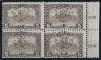 Kolozsvár 1919 Parlament 5K négyestömb / block of 4 Signed: Bodor