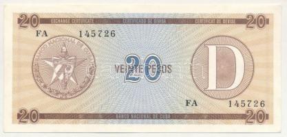 Kuba DN (1985.) 20P "D" deviza tanúsítvány T:UNC hátulján pecsételt
Cuba ND (1985.) 20 Pe...