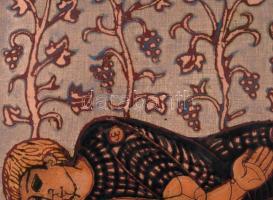 Stefániay Edit (1936-): Szerelmesek. Tűzzománc kép, kissé hiányos fa táblán, jelzett a hátoldalon, 2...