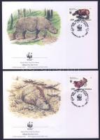 WWF Rhinoceros block of 4 + 4 FDC WWF Orrszarvú négyestömb + 4 FDC WWF Sumatra- und Javanashorn Vier...