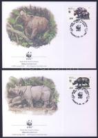 WWF Rhinoceros block of 4 + 4 FDC WWF Orrszarvú négyestömb + 4 FDC WWF Sumatra- und Javanashorn Vier...