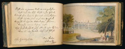 1813-1824 Régi emlékkönyv, az első lapon "Stam-buch" [Stammbuch: emlékkönyv] feliratú képp...