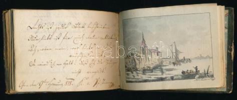 1813-1824 Régi emlékkönyv, az első lapon "Stam-buch" [Stammbuch: emlékkönyv] feliratú képp...