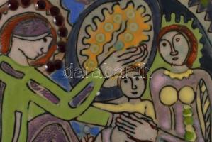 Fajka János (1935-2021): Falun. Ikonokhoz hasonló elrendezésű, 9 táblából összeálló tűzzománckép, kü...