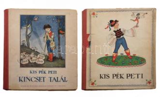 2 db könyv - Babay József: Kis Pék Peti kincset talál. Bp., Singer és Wolfner. + Kis Pék Peti. Róna Emy rajzaival. Bp., Singer és Wolfner. Félvászon kötés, kopottas állapotban.