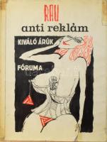 Rau Tibor (1934-2009), 26 db mű: Kiváló áruk fóruma - anti reklám, 1975. Mappa 26 db, részben erotikus karikatúrával. Akvarell, tus, kollázs. Jelzett a borítón (egyes lapok jelzés nélkül). Mappába ragasztva. 29×21,5 cm