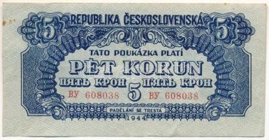 Csehszlovákia 1944. 5K "BY 608038" T:F Czechoslovakia 1944. 5 Korun "BY 608038" C:F Krause P#46