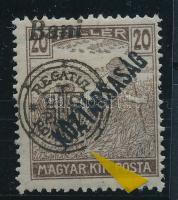 Nagyvárad 1919 Arató 20f elcsúszott felülnyomattal és lemezhibával / with shifted overprint and plat...