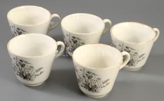 1840-1895 KPM 5 darab kávéházi csésze, jelzett, kopással, m: 7,5 cm
