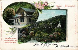 1900 Baden bei Wien, Helenenthal. Restauration zur Cholera-Kapelle und Kapelle Mariahilf / restaurant, chapel. Art Nouveau, floral (EK)