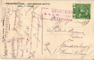 1915 Postojnska jama, Adelsberger Grotte; Zastor. M. Seber / Vorhang / cave + "Zensuriert k.u.k...