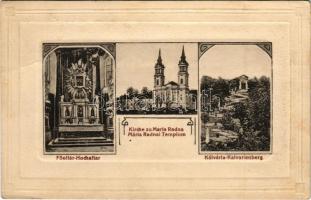 1917 Máriaradna, Radna (Lippa, Lipova); Kegytemplom, Kálvária, Főoltár. Csauscher József kiadása / pilgrimage church, main altar, calvary. Art Nouveau + "K.u.k. Husarenregiment Graf Radetzky" + "Tábori postahivatal 631" (fa)