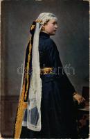 Fiatal szász asszony, Sächsische junge Frau; Verlag von H. Zeidner Brassó / Transylvanian Saxon folklore (EK)