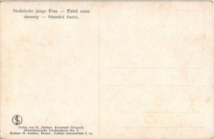 Fiatal szász asszony, Sächsische junge Frau; Verlag von H. Zeidner Brassó / Transylvanian Saxon folk...