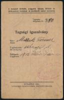 1911 A budapesti bőröndös, szíjgyártó, nyerges, bőrbútor és bőrdíszműves munkások és munkásnők szabad szervezete tagsági igazolványa, 1 db 4f pártadóbélyeggel