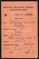 1947 Magyar Tűzoltók Szabad Szakszervezete igazolvány bélyegekkel