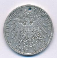 Német Birodalom / Poroszország 1908A 3M Ag "II. Vilmos" T:F ly. German Empire / Prussia 1908A 3 Mark Ag "Wilhelm II" C:F hole Krause KM#527