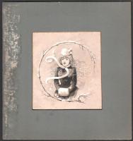 Karel Krejčík (1857-1901): Divatos hölgy. Lavírozott tus, fedőfehér, papír, jelzett. Kissé kopott paszpartuban. 14x12,5 cm / Karel Krejčík (1857-1901), Czech painter: Lady portrait. Ink and top white on paper, signed, in passepartout. 14x12,5 cm