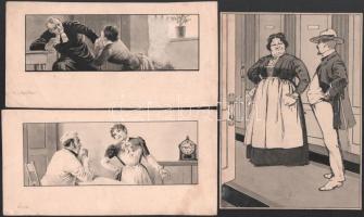 Gottfried Sieben (1856-1918): össz. 5 db szecessziós illusztráció. Lavírozott tus, papír, 2 db jelze...