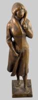 Nagy Géza (1921-2003): Kabátos nő. Bronz, jelzett, m: 40 cm /// Géza Nagy (1921-2003): Woman in a Coat. Bronze, signed, h: 40 cm