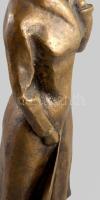 Nagy Géza (1921-2003): Kabátos nő. Bronz, jelzett, m: 40 cm /// Géza Nagy (1921-2003): Woman in a Co...