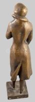 Nagy Géza (1921-2003): Kabátos nő. Bronz, jelzett, m: 40 cm /// Géza Nagy (1921-2003): Woman in a Co...