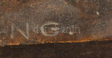 Nagy Géza (1921-2003): Kabátos nő. Bronz, jelzett, m: 40 cm /// Géza Nagy (1921-2003): Woman in a Co...