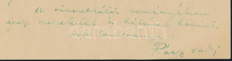 cca 1940-1944 Kolozsvár, Rácz Vali (1911-1997) színész és énekesnő saját kézzel írt levele, Rácz Val...