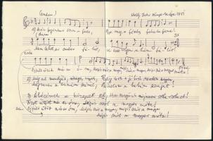 1951 Volly István (1907-1992): "Száz forintnak ötven a fele" c. saját kézzel írt kottája, hajtott, 17x25 cm. Volly István (1907-1992) zeneszerző, népdalgyűjtő, folklorista.