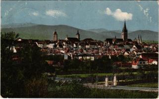 1914 Nagyszeben, Hermannstadt, Sibiu; látkép, vasúti híd / general view, railway bridge (ázott sarok / wet corner)