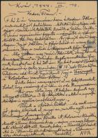 1944 Kolozsvár, Józan Miklós (1869-1946) erdélyi magyar unitárius püspök saját kezűleg megírt levele...