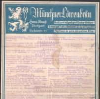 Münchner Löwenbräu, Hans Krauß Stuttgart német nyelvű étlap, hajtva, kissé foltos, 42x23 cm