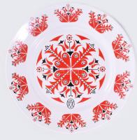 Hollóházi népi mintás Csepel Művek emblémás tányér. Matricás, jelzett, hibátan 24 cm Eredeti dobozában