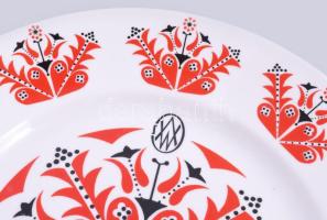 Hollóházi népi mintás Csepel Művek emblémás tányér. Matricás, jelzett, hibátan 24 cm Eredeti dobozáb...