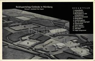 Nürnberg, Reichsparteitag-Gelände, Entwurf: Architekt Prof. Speer, Gesamtplan. H. Hunsinger / NSDAP German Nazi Party propaganda, plan (EK)