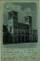 1901 Bucharest, Bukarest, Bucuresti, Bucuresci; Gara de Nord / Bahnhof. Mondschein / railway station at night in moonlight. Em. M. Grünberg (fl)