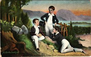 Erzherzoge Karl Ludwig, Franz Josef und Ferdinand Max 1844 / Archduke Karl Ludwig of Austria, Franz Joseph, Archduke Ferdinand Max in 1844; B.K.W.I. 462-13. s: Charles Scolik (kopott sarkak / worn corners)