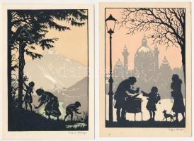 2 db MODERN sziluett művészlap / 2 modern silhouette art postcards. artist signed