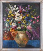 Rét O. jelzéssel (Rét Oszkár?): Virágcsendélet. Olaj, vászon. Dekoratív, sérült fakeretben. 63x53,5 cm