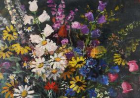 Rét O. jelzéssel (Rét Oszkár?): Virágcsendélet. Olaj, vászon. Dekoratív, sérült fakeretben. 63x53,5 ...