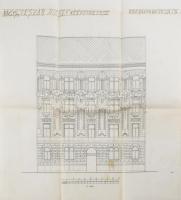 cca 1898 Bp., ,,Nagys. Teszár Józsefné építkezése, VI. ker. Lovag utcza 13.", ház homlokzatának tervrajza, 1 : 100, hajtva, megkímélt állapotban, 36x32 cm